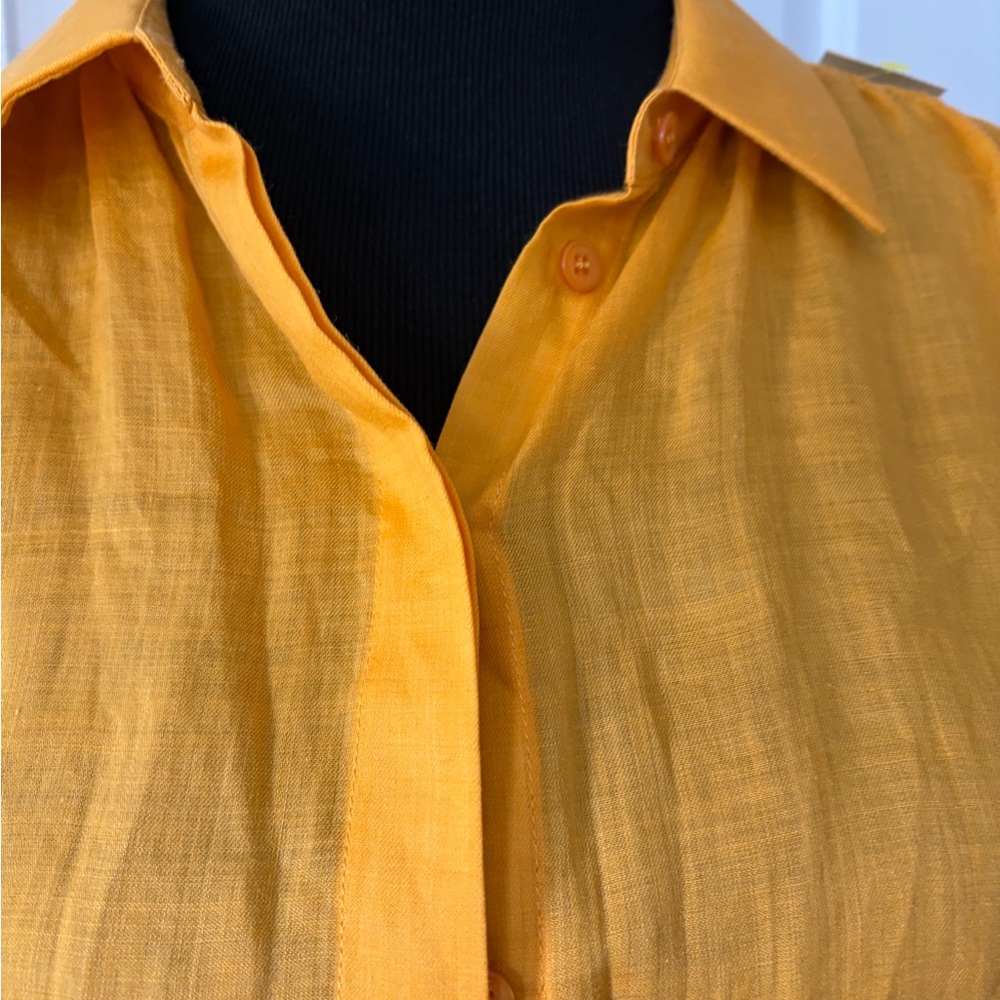 Lafayette 148 New York Mustard Button Down Linen Shirt Medium - Picture 3 of 6